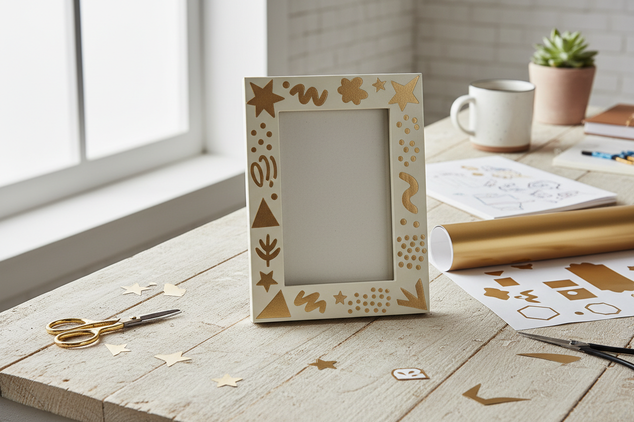 Custom picture frame with gold matte vinyl