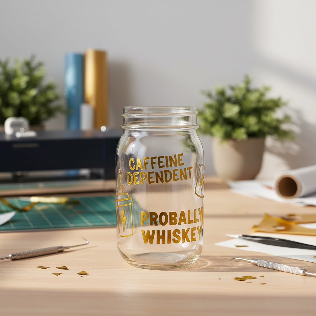 DIY mason jar with gold vinyl funny quotes