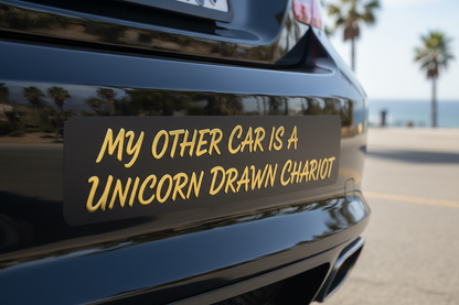 Funny bumper sticker in gold matte vinyl