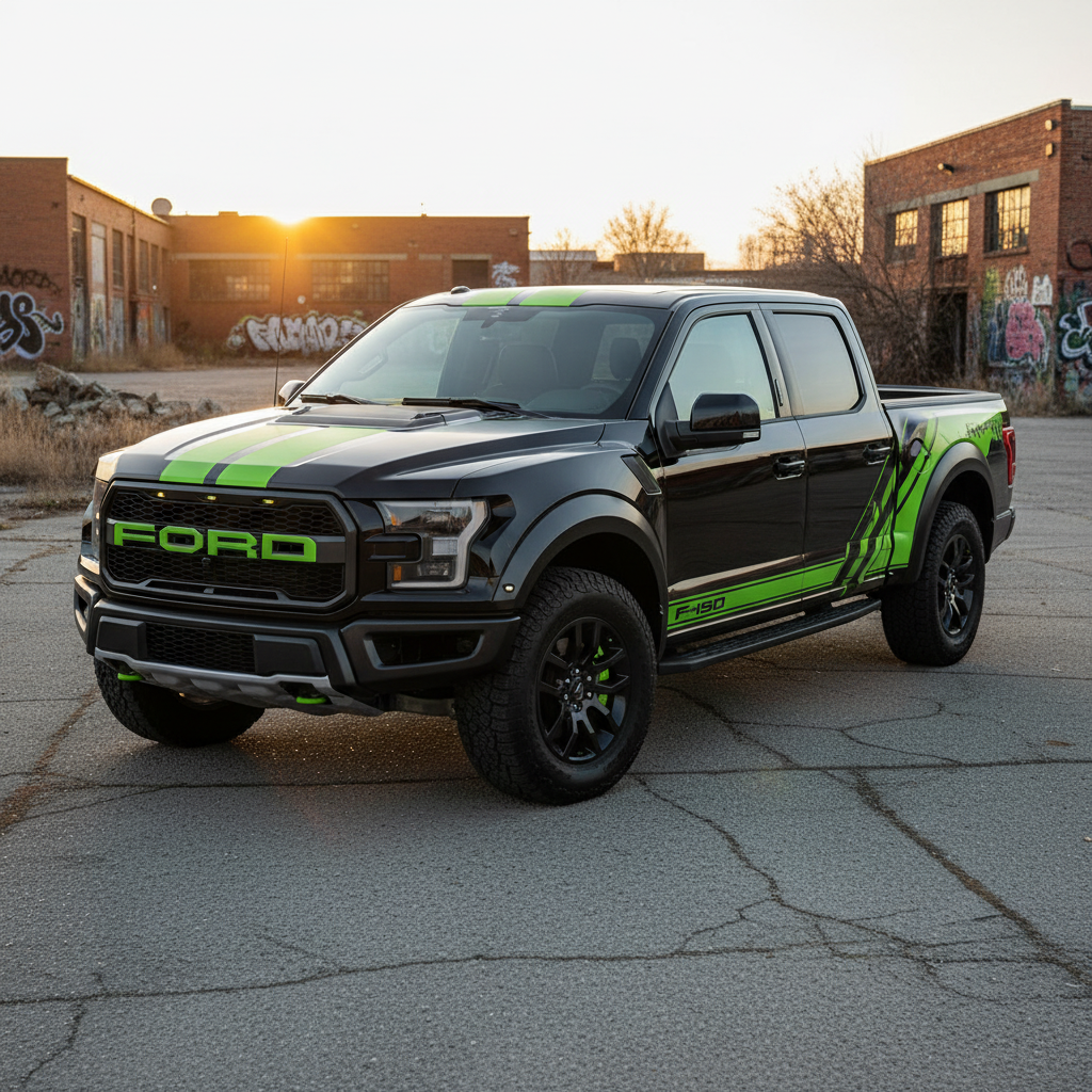 Lime Green Graphics on Pickup Truck