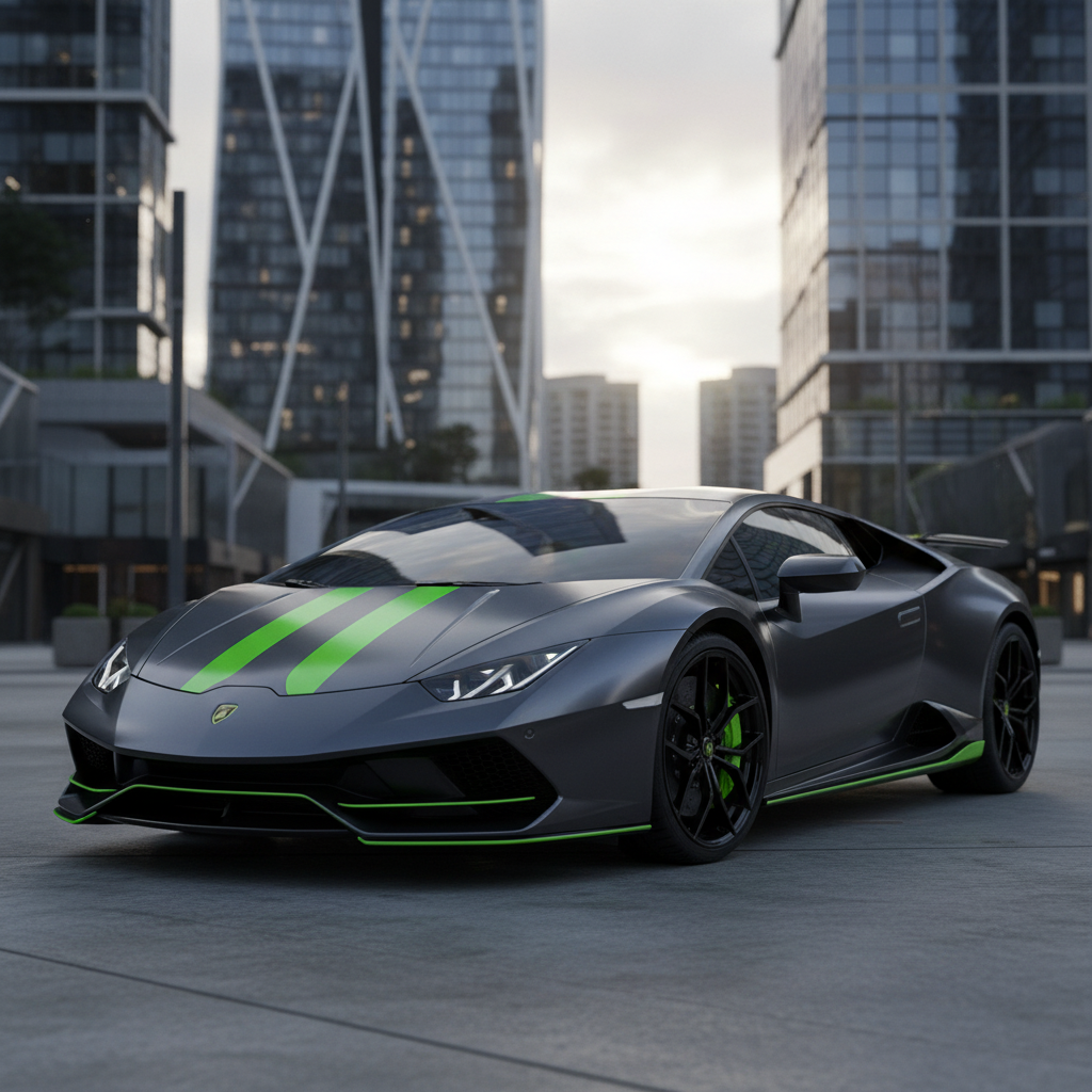 Lime Green Racing Stripes on Supercar