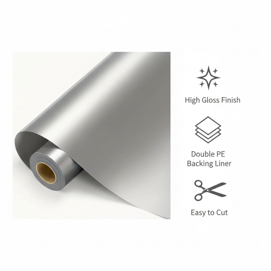 Silver vinyl feature highlights with icons