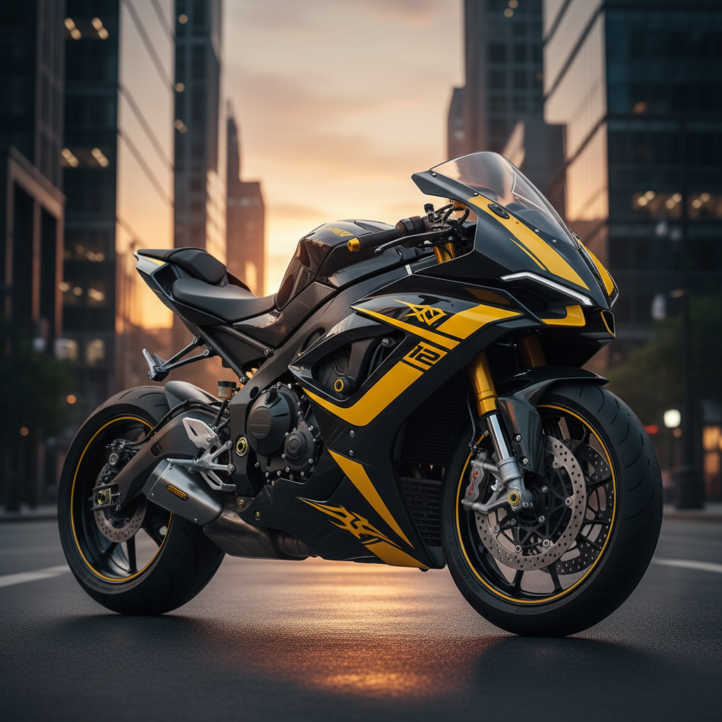 Yellow Vinyl Decals on Motorcycle